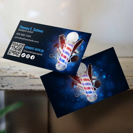 Blue Barber Shop Pole Verbind met ons QR Code Visitekaartje