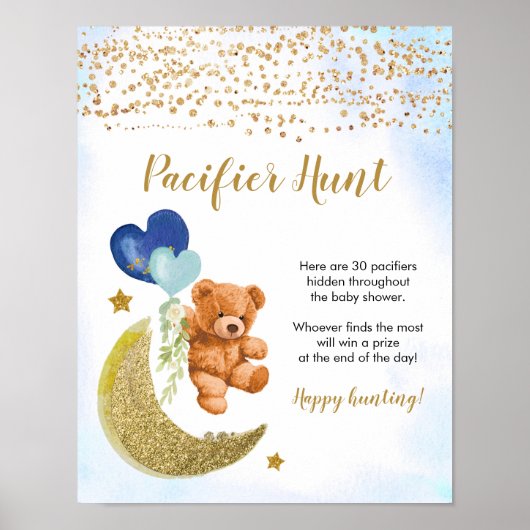 Blue Barly Baby shower Pacifier Hunt Poster (Voorkant)