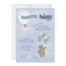 Blue Barly Wait Teddy Bear Baby shower Uitnodiging