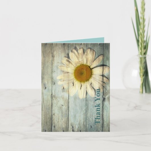 Blue Barnwood Country Daisy Bruiloft Dank u Bedankkaart (Voorkant)