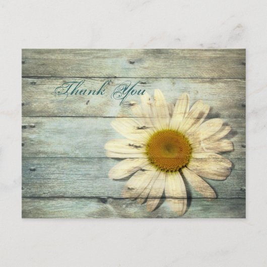 Blue Barnwood Country Daisy Bruiloft Dank u Briefkaart (Voorkant)