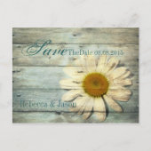 Blue Barnwood Country Daisy Bruiloft Save the Date Aankondigingskaart (Voorkant)