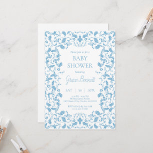 Blue Baroque Baby shower Invitation Kaart