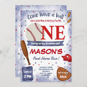 Blue Baseball 1e Verjaardag Feest Uitnodiging