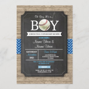Blue Baseball Baby shower Boy Sports Wood Uitnodig Kaart