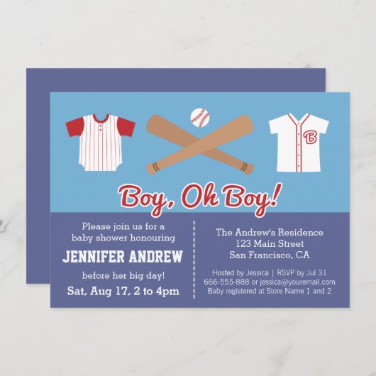 Blue Baseball bébé garçon douche invitation (Devant / Derrière)