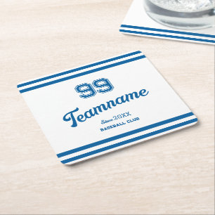 Blue Baseball Club Custom Player Nummer & TeamName Vierkante Kartonnen Onderzetter