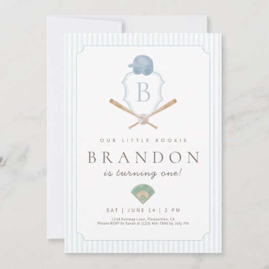 Blue Baseball Preppy Crest Premier invitation (Devant)