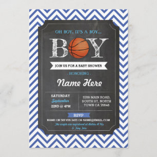 Blue BasketBall Boy Baby shower Sports Invite Kaart