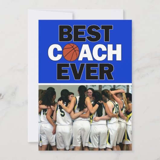 Blue Basketball Coach Best Ever Custom Photo Bedankkaart (Voorkant)
