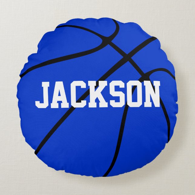 Blue Basketball Custom Round Sierkussen Rond Kussen (Voorkant)