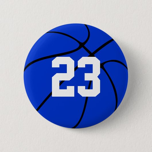 Blue Basketball Jersey Number Round Button (Voorkant)