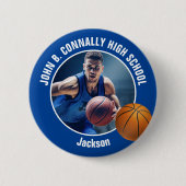 Blue Basketball Player Photo High School Spirit Ronde Button 5,7 Cm (Voorkant)