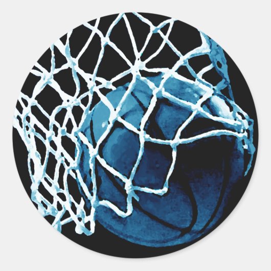 Blue Basketball Ronde Sticker (Voorkant)