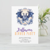 Blue Bat Blue Flowers Pet Halloween Diner Party Kaart (Staand voorkant)