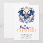 Blue Bat Blue Flowers Pet Halloween Diner Party Kaart (Voorkant / Achterkant)