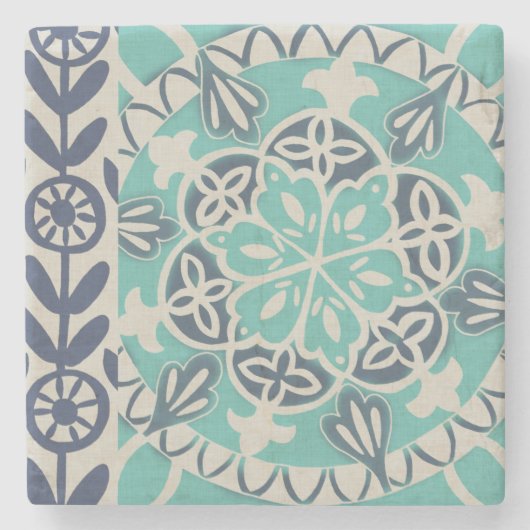 Blue Batik Tile I Stenen Onderzetter (Voorkant)