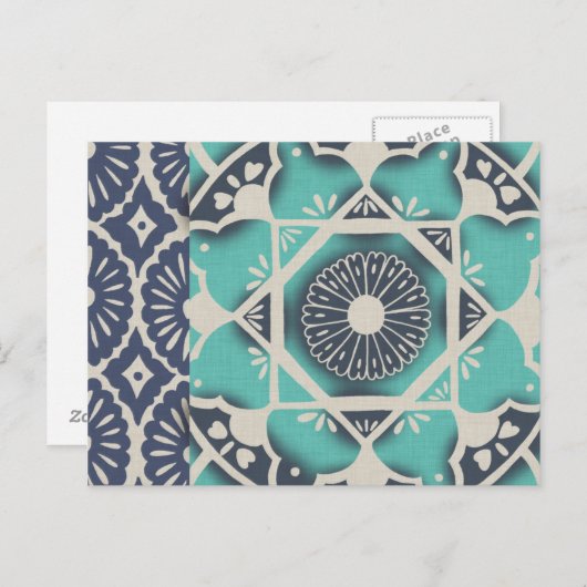 Blue Batik Tile II Briefkaart (Voorkant / Achterkant)