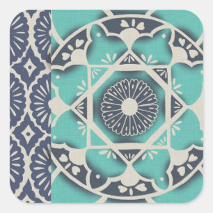 Blue Batik Tile II Vierkante Sticker