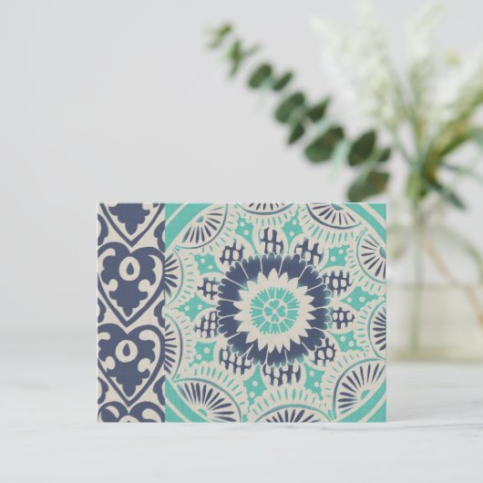 Blue Batik Tile III Briefkaart (Staand voorkant)
