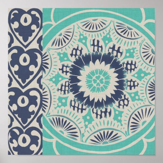 Blue Batik Tile III Poster (Voorkant)