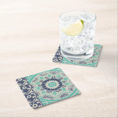 Blue Batik Tile III Vierkante Kartonnen Onderzetter (Insitu)