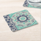 Blue Batik Tile III Vierkante Kartonnen Onderzetter (Schuin)