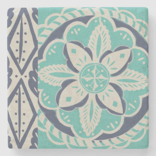 Blue Batik Tile IV Stenen Onderzetter