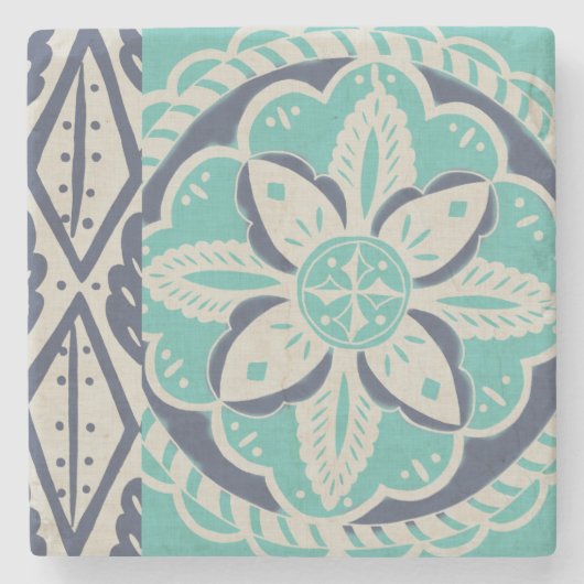 Blue Batik Tile IV Stenen Onderzetter (Voorkant)