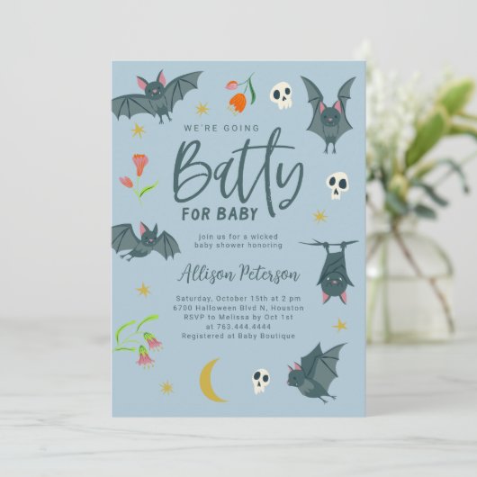Blue Bats Batty voor Baby shower Kaart (Staand voorkant)