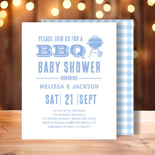 Blue BBQ Baby shower Budget Uitnodiging