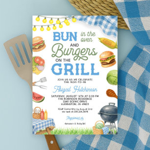 Blue BBQ Baby shower Invitation - Bun in de Oven Kaart