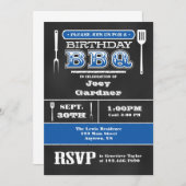 Blue BBQ Birthday Chalkboard Invitation Kaart (Voorkant / Achterkant)