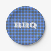 Blue BBQ Monogram Check Small Paper Bord (Voorkant)