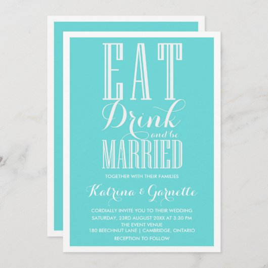 Blue Be Marié Faire-part de mariage (Devant / Derrière)