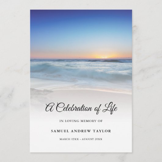 Blue Beach Celebration of Life Funeral Programme (Devant)
