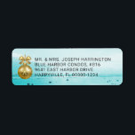 Blue Beach Christmas Retourner l'adresse Étiquette<br><div class="desc">Étiquettes de adresse de Noël de plage bleue à utiliser pour une adresse de retour, ou acheter blanc et imprimer vos propres étiquettes. Un seul ornement doré orne cette jolie scène bleue de l'océan. Le coque supérieur imprimé en gris foncé est facile à lire et ce étiquette peut contenir jusqu'à...</div>
