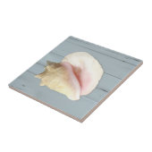 Blue Beach Conch Seashell Coastal Shell Wood Tegeltje (Zijkant)