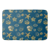 Blue Beach Gold Sea Shells Badmat (Voorkant)