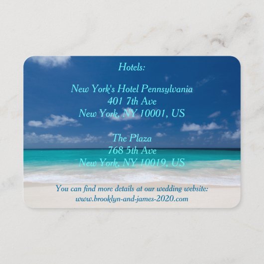 Blue Beach Mariages Cartes d'hébergement (Dos)