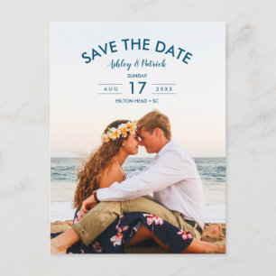 Blue Beach Ocean Seaside Wedding Save the Date Aankondigingskaart