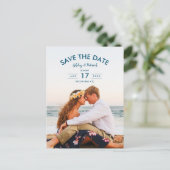 Blue Beach Ocean Seaside Wedding Save the Date Aankondigingskaart (Staand voorkant)