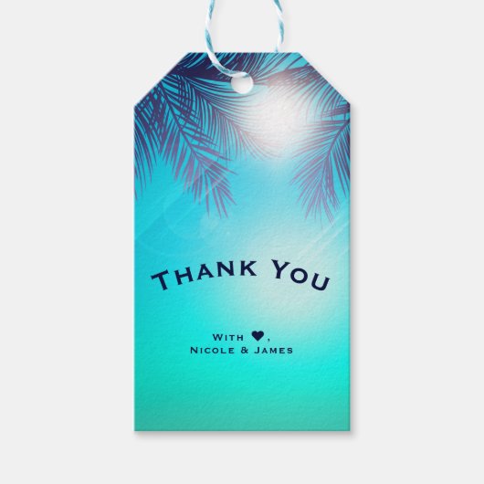 Blue BEACH PARTITY Sunny Palm Trees Summer Birthda Cadeaulabel (Voorkant)