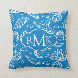 Blue Beach Patroon   Monogram Kussen