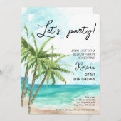 Blue Beach Photo Invitation du 21e anniversaire (Devant / Derrière)