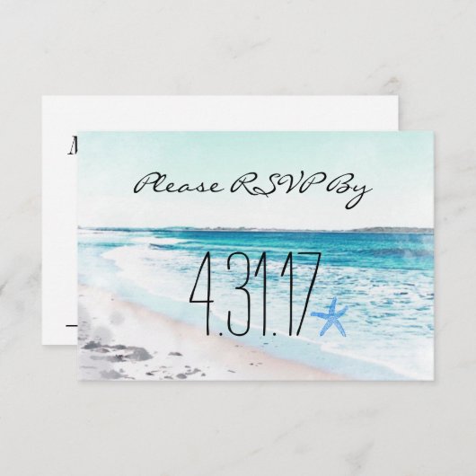 Blue Beach & Starfish RSVP-kaart Kaart (Voorkant / Achterkant)