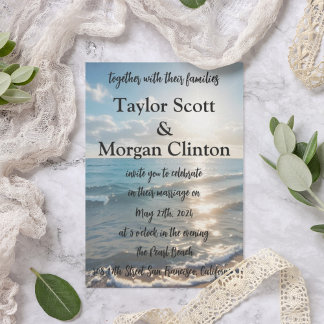 Blue Beach Sunset Watercolor Faire-part de mariage