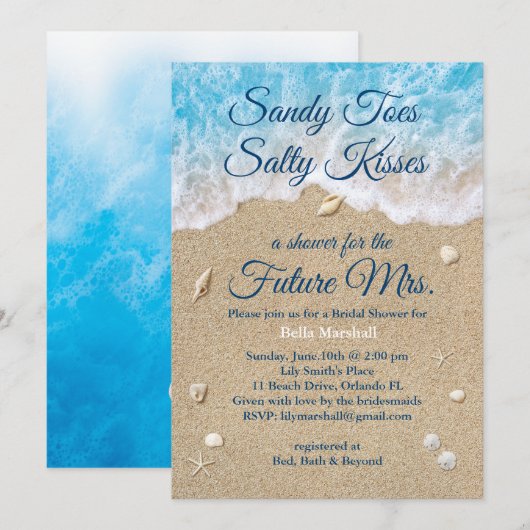 Blue Beach Waves Bruids Douche Uitnodiging (Voorkant / Achterkant)