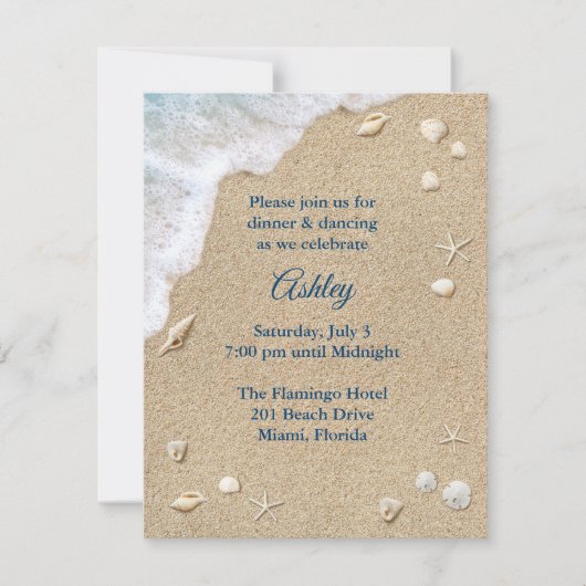 Blue Beach Waves Réception Bat mitzvah Invitation (Devant)