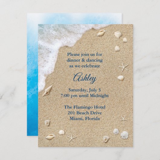 Blue Beach Waves Réception Bat mitzvah Invitation (Devant / Derrière)